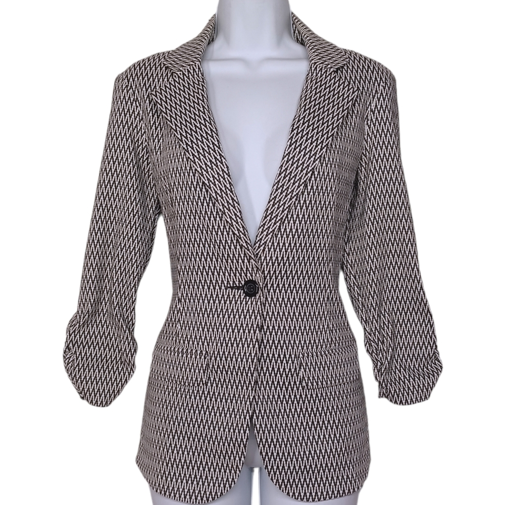 SOHO APPAREL LTD Black Chevron Print Stretchy Blazer Career Jacket Small